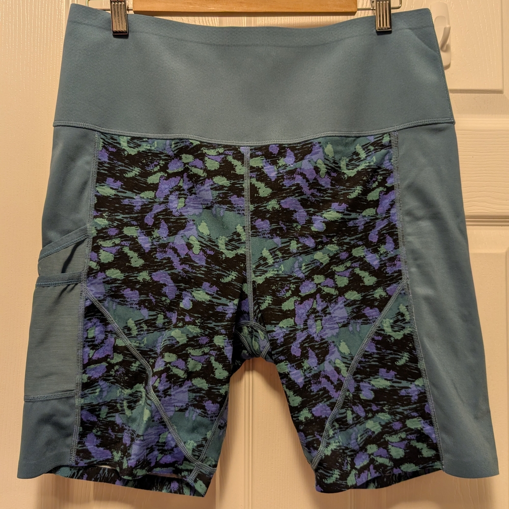 Knix Women's Bike Shorts in Blue and Green Pattern (Galactica)
